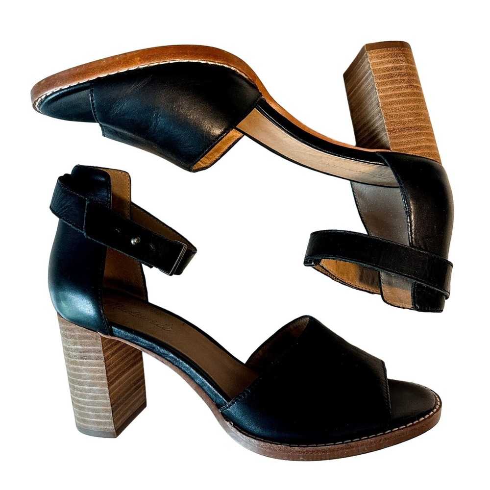 Madewell Paulette Chunky Heel Ankle Strap Black Leather Sandal Size 9.5